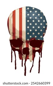 Vektorgrafik des menschlichen Schädels mit der Flagge der Vereinigten Staaten von Amerika	mit blutigem Spritzer