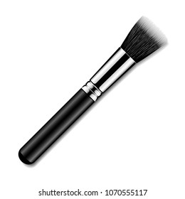 Vector realistic duo fiber foundation makeup brush with black handle. Professional face cosmetic tool isolated on white background.