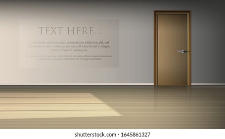 Vector realistic empty living room interior for exhibit advertisement. Window light and shadow decorative Interior background vector studio. illustration with soft reflection of a light on the floor.