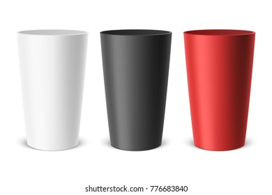 Vector realistic empty plastic cup. Example for office supplies, drinks, icon set. Closeup isolated on white background. Design template, clipart or mockup for graphics - web, app. Front view svg