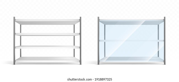 Vector realistic empty supermarket shelf isolated on transparent background