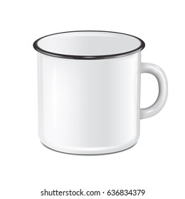 Vector realistic enamel metal white mug isolated on white background. EPS10 design template for Mock up.