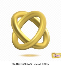 Anillos de oro entrelazados realistas del Vector aislados en fondo transparente. Ciencia, símbolo del amor eterno. Elemento de diseño de oro 3D