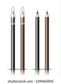 Vector realistic eyeliner and brow pencil with plastic caps isolated on white background