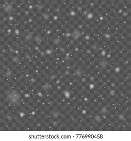 Vector realistic falling snow seamless texture isolated on transparent background