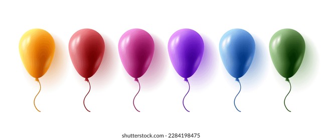 Vector realistic festive 3d helium glossy balloons for anniversary, birthday party or other celebration design element in different colors