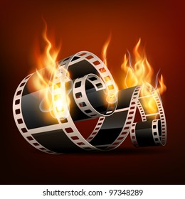 vector realistic film reel in burning style