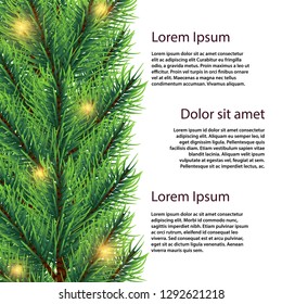 Vector realistic fir tree branch with lights banner template
