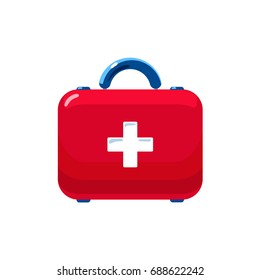 Vector realistic first aid ambulance case. Illustration isolated on a white background. Doctor, nurse instrument, medicine and drugs. Realistic illness therapy tools