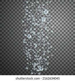 Vector realistic fizzy sparkles. Isolated water bubbles stream on transparent backdrop