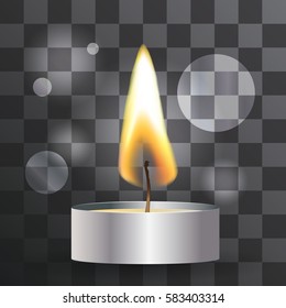 Vector realistic flame. Tea Candle on transparent background.. Light effect