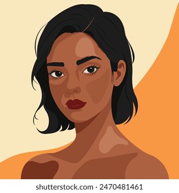 Vector realistic flat portrait of young modern Indian woman with short hair.
