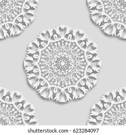 Vector realistic floral damask seamless pattern on white background. Ornamental retro luxury background for wallpaper, decoration and covering. Realistic mandala fractal pattern.