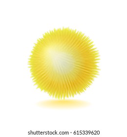 Vector realistic fluffy sphere. Furry soft round 3d isolated object. Fashion trend pompon style sun element, mimosa flower