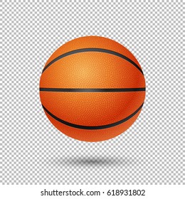 Vector realistic flying basketball closeup isolated on transparent background. Design template in EPS10.