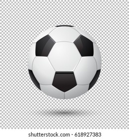 Vector realistic flying soccer ball closeup isolated on transparent background. Design template in EPS10.