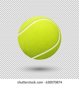 Векторный реалистичный летающий теннисный мяч крупным планом изолирован на прозрачном фоне. Шаблон дизайна в EPS10.