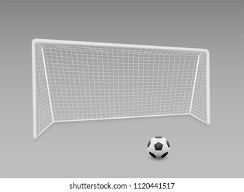 Vector realistic football soccer goal with grid. Football goal and soccer ball with shadow - stock vector.