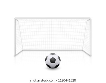 Vector realistic football soccer goal with grid. Football goal and soccer ball with shadow - stock vector.