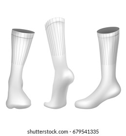 Vector Realistic Football socks White. Template Editable Illustration isolated