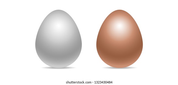 Vector realistic fresh chiken eggs isolated on white background with soft shadow. Perfect Easter holiday template.Three-dimensional illustration. Eps 10.