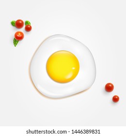 Vector realistic fried egg with cherry tomatoes