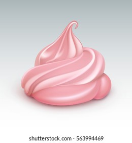 Vector Realistic Fruit Berry Strawberry Light Pink Whipped Cream for Dessert Cupcakes Soft Served Ice Cream Close up Isolated on Background