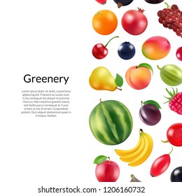 Vector realistic fruits and berries background with place for text illustration. Banner and poster