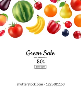 Vector realistic fruits and berries background with place for text illustration