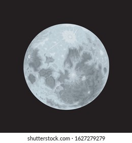 Vector realistic full moon. Vector moon element design.
