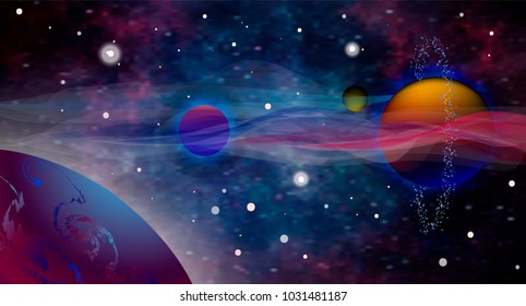 Vector realistic and futuristic space background. Open space. Alien planet background. Vector cosmic illustration.