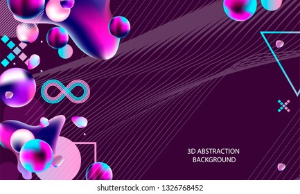 Vector realistic and futuristic space background with bright light planets and stars. Cosmos banner with neon light 3d objects and glowing tracks. Abstract universe