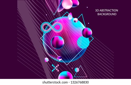 Vector realistic and futuristic space background with bright light planets and stars. Cosmos banner with neon light 3d objects