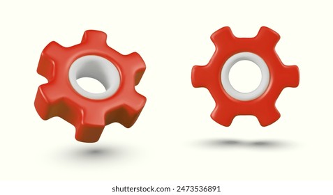 Vector de engranaje realista, vista de ángulo diferente. Conjunto de ilustraciones aisladas de las piezas de repuesto