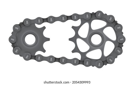 Vector realistic gears with chain. Isolated on white background.