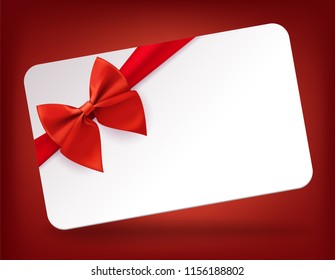 Vector realistic gift card template with silk red bow 