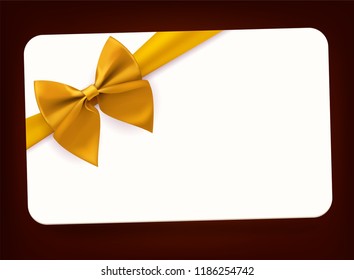 Vector realistic gift card template with silk yellow golden bow 