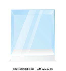 Escaparate de vidrio cuadrado realista vectorial. Caja de vidrio vacía aislada en blanco