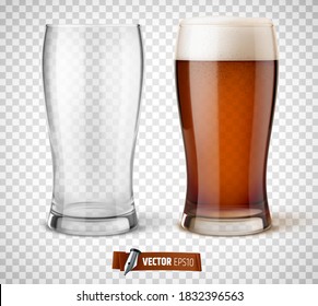 Vector realistic glasses of beer on transparent background