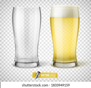 Vector realistic glasses of beer on transparent background