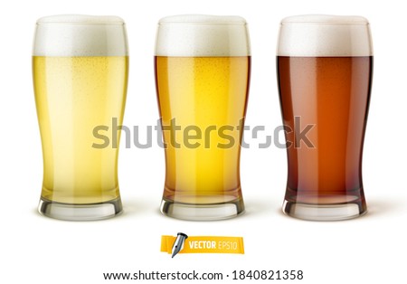 Vector realistic glasses of beer on white background