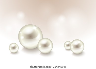 Vector realistic glossy beautiful pearls on soft background