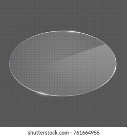 Vector realistic glossy oval shape glass frame on transparent background. Rounded glass element for banner design, advertising, web