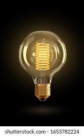 Lámpara de brillo vectorial que cuelga en el cable. Lámpara incandescente aislada sobre fondo transparente. Bombilla eléctrica, símbolo de ideas creativas. Bombilla de edison de diseño retro decorativa