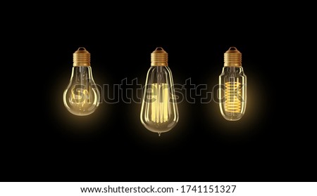 Vector realistic glowing lamp hanging on the wire. Incandescent lamp isolated on transparent background. Electric light bulb, symbol of creative ideas. Decorative Retro design edison light bulb