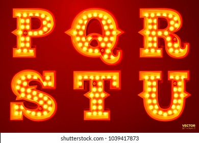 Vector realistic glowing letters with lamps, for circus, movie etc. signs. P, Q, R, S, T, U letters include (search other in portfolio).