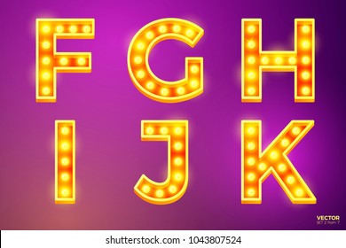 Vector realistic glowing letters with lamps, for circus, movie etc. signs. F, G, H, I, J, K letters include (search other in portfolio).