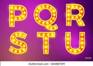 Vector realistic glowing letters with lamps, for circus, movie etc. signs. P, Q, R, S, T, U letters include (search other in portfolio).