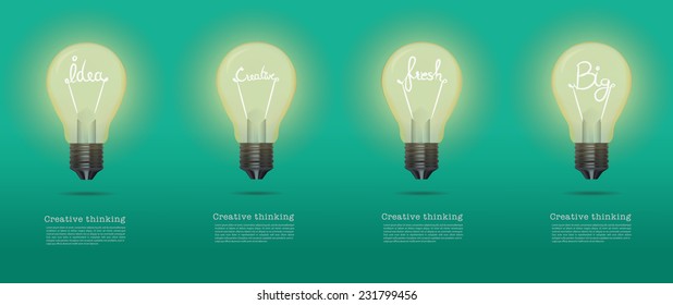 Vector realistic glowing light bulb.set of creative bulb.creative bulb,idea bulb,fresh bulb and big bulb. 