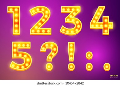 Vector realistic glowing numbers with lamps, for circus, movie etc. signs. 1, 2, 3, 4, 5 numbers include